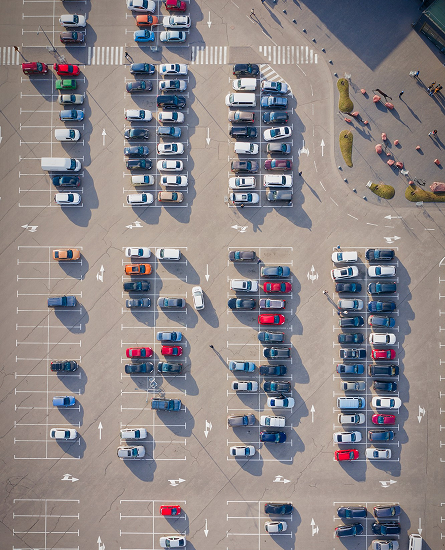 Aerial view of a car park
