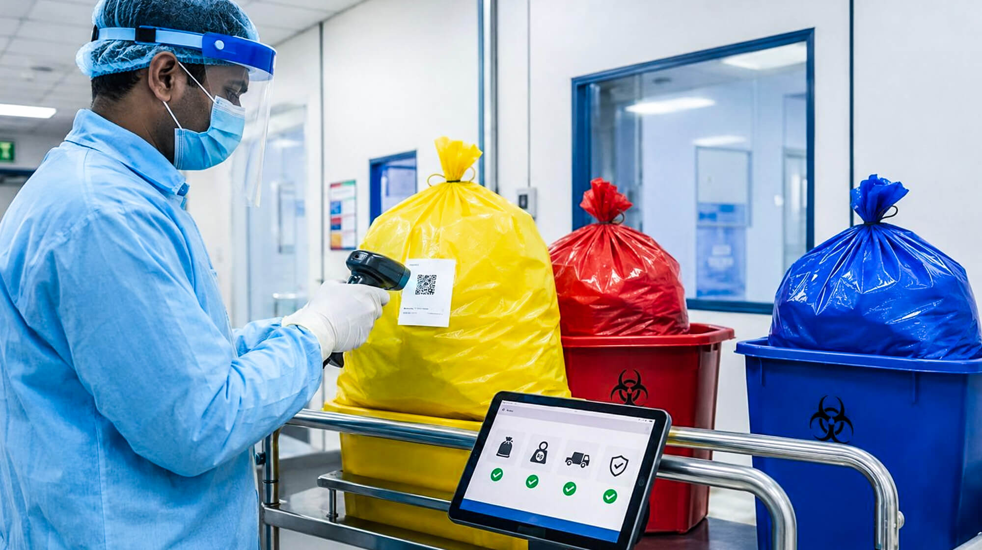 Biomedical waste bags scanned on arrival at the treatment facility