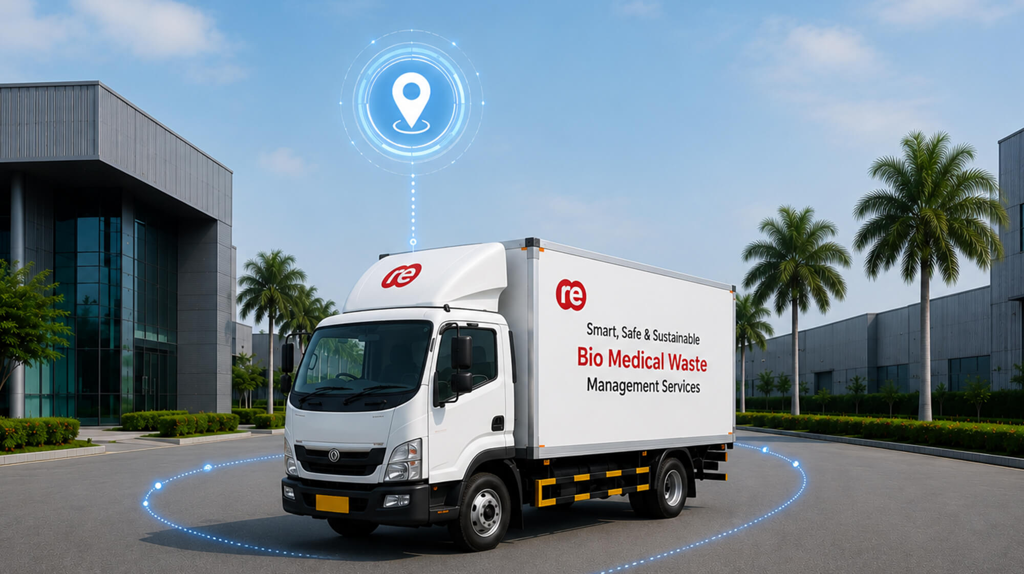 GPS-tracked vehicle transporting biomedical waste